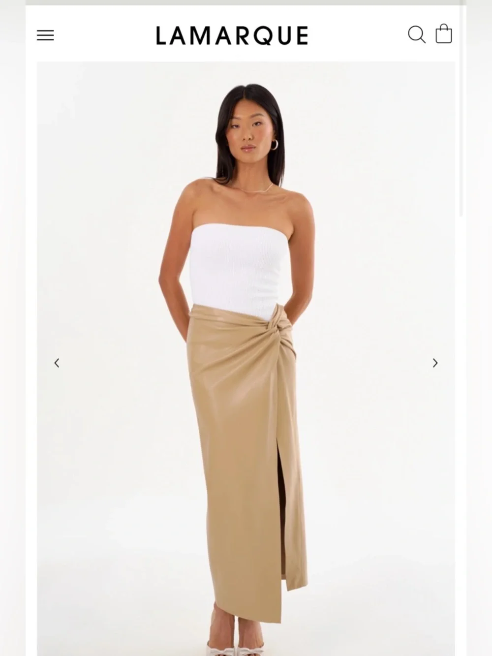 Lamarque Eileen Faux Leather Maxi Skirt Beige NWT Small
